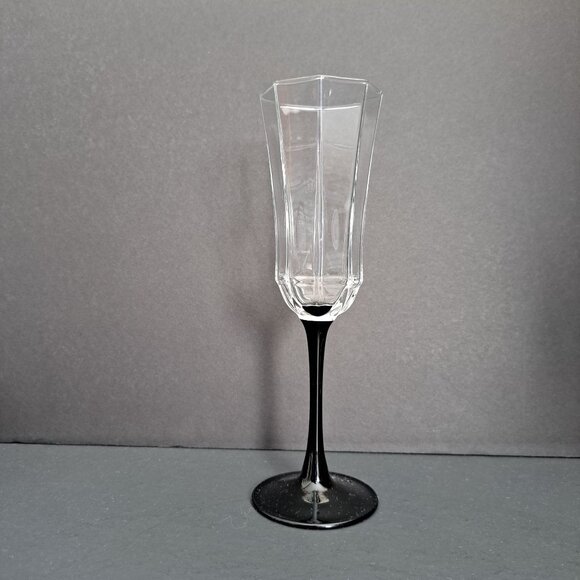Luminarc Octime Champagne Flute 8.75" Onyx Black Stem Faceted Crystal France - Picture 1 of 9